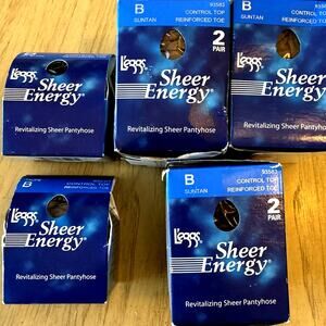 5 L'eggs Sheer Energy Pantyhose B Control Top Reinforced Toe Suntan Black Taupe